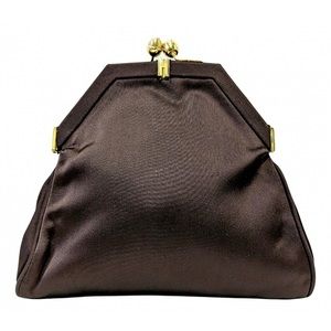 YVES SAINT LAURENT Vintage Brown Silk Satin Clutch Bag Gold Clasp Mint Condition